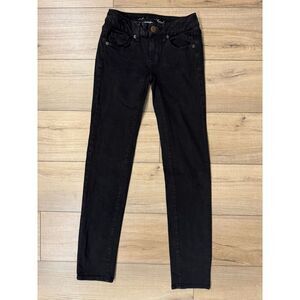 American Eagle Super Stretch Skinny Jeans Womens 00 Black Denim Low Rise Y2K